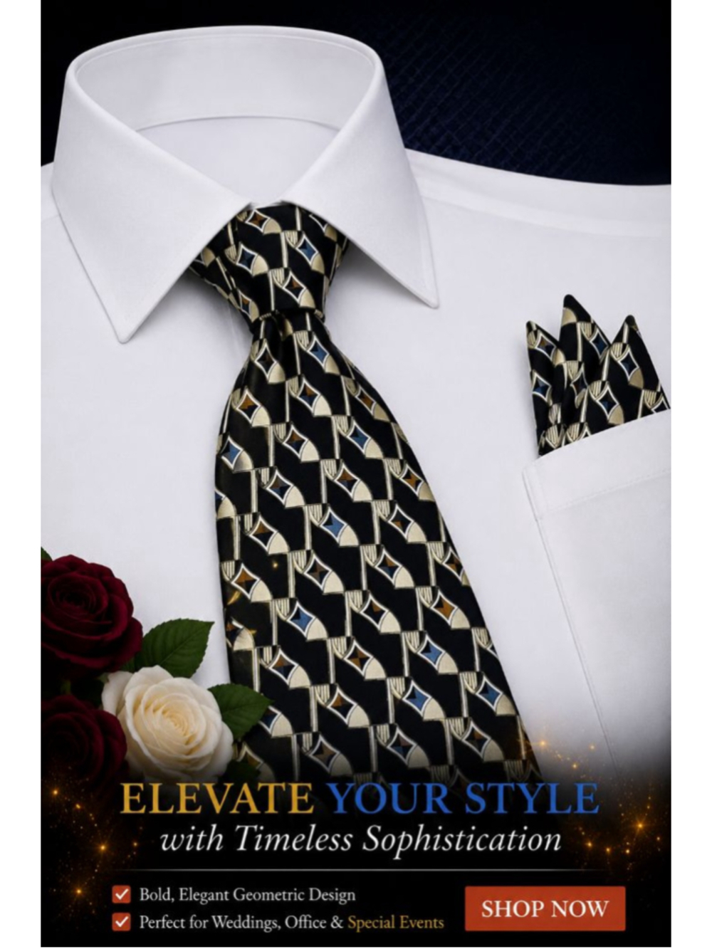 Gianfranco Ruffini Black Beige Geometric Men's Silk Tie One Size